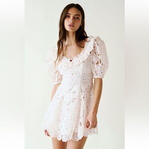 chinese dress ladies Mac Duggal Women's Ruffle Lace Up Back Long Sleeve Mini Dress - Pink - Size 4 main image 0